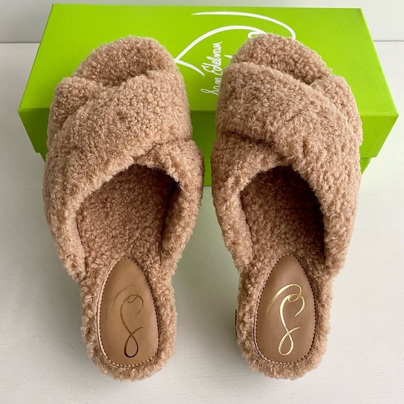 ✨New SAM EDELMAN Alice Faux Fur Slide Sandals Camel Shearling 7M - Picture 7 of 8